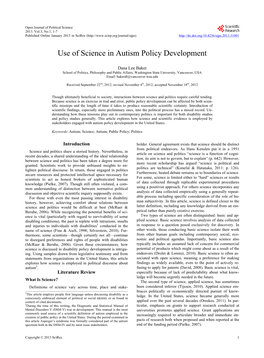 Use of Science in Autism Policy Development