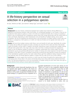 A Life-History Perspective on Sexual Selection in a Polygamous Species Ke Gao1, Michiel Van Wijk1, Zoe Clement1, Martijn Egas1 and Astrid T