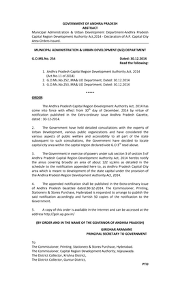 GOVERNMENT of ANDHRA PRADESH ABSTRACT Municipal