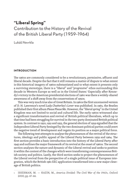 Contribution to the History of the Revival of the British Liberal Party (1959–1964)