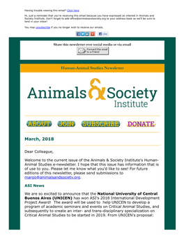 Human-Animal Studies Newsletter March, 2018