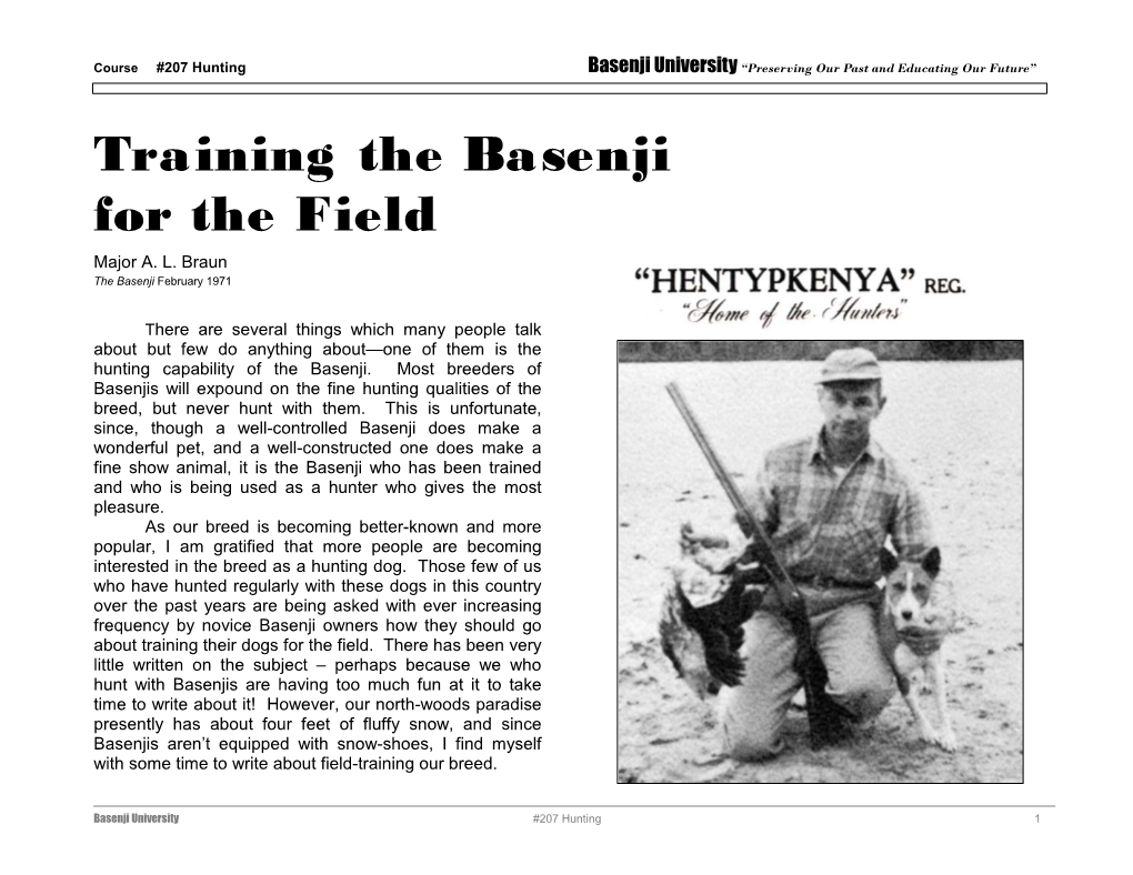 Hunting Basenji University “Preserving Our Past and Educating Our Future”