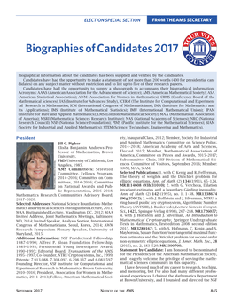 Biographies of Candidates 2017 Y C C ! OO S UUN T