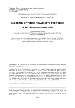 Glossary of Terms Relating to Pesticides