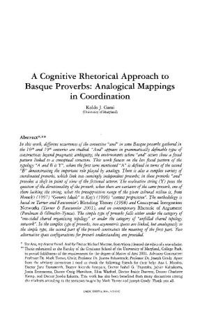 A Cognitive Rhetorical Approach to Basque Proverbs: Analogical Mappings in Coordination