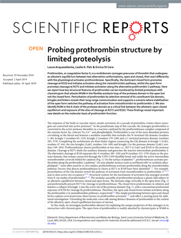 Probing Prothrombin Structure by Limited Proteolysis Laura Acquasaliente, Leslie A