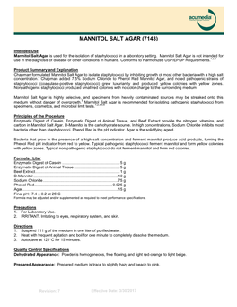 Mannitol Salt Agar, Product Information