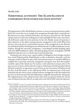 Territorial Autonomy: the Åland Islands in Comparison with Other Sub-State Entities1