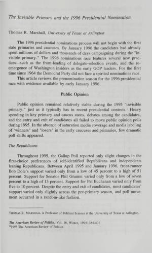 The Invisible Primary and the 1996 Presidential Nomination