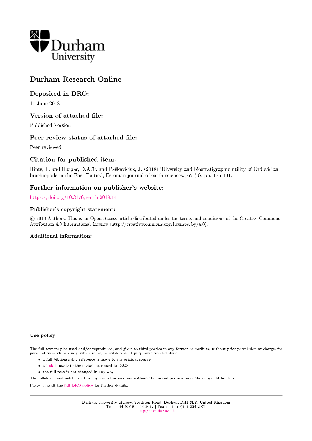 Diversity and Biostratigraphic Utility of Ordovician Brachiopods in the East Baltic.', Estonian Journal of Earth Sciences., 67 (3)