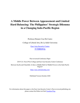 A Middle Power Between Appeasement and Limited Hard Balancing: the Philippines’ Strategic Dilemma in a Changing Indo-Pacific Region
