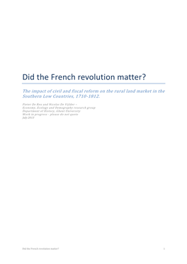 Did the French Revolution Matter?