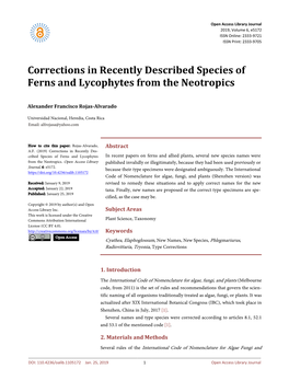 Corrections in Recently Described Species of Ferns and Lycophytes from the Neotropics