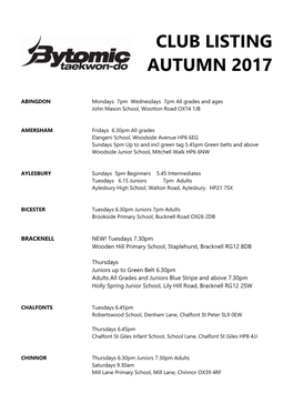 Club Listing Autumn 2017