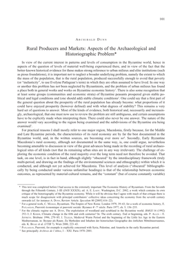 Rural Producers and Markets: Aspects of the Archaeological and Historiographic Problem*