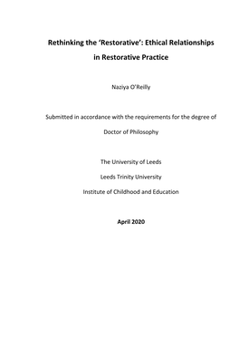 Restorative’: Ethical Relationships in Restorative Practice