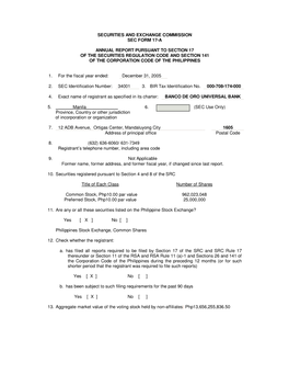 Securities and Exchange Commission Sec Form 17-A