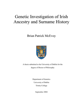 Genetic Investigation of Irish Ancestry and Surname History