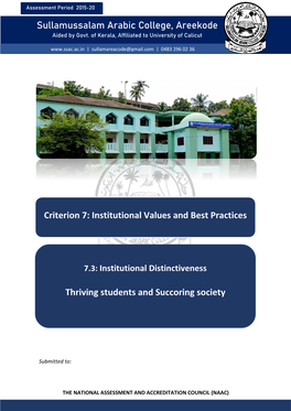 Sullamussalam Arabic College, Areekode Criterion 7: Institutional Values and Best Practices Thriving Students and Succoring Soci