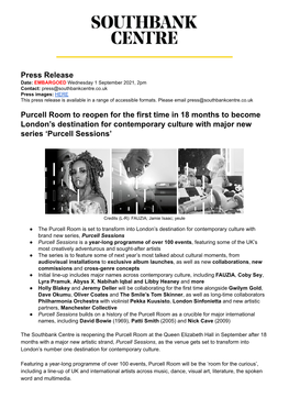 Press Release Purcell Room to Reopen for the First Time in 18