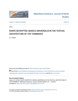 Dante Decrypted: Musica Universalis in the Textual Architecture of the ‘Commedia’