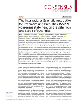 The International Scientific Association for Probiotics and Prebiotics (ISAPP) Consensus Statement on the Definition and Scope of Synbiotics