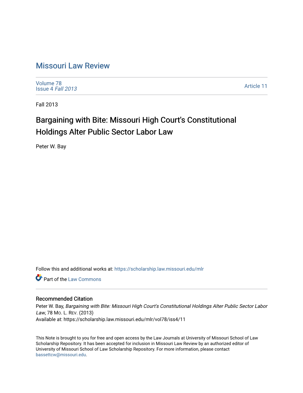 Bargaining with Bite: Missouri High Court's Constitutional Holdings Alter Public Sector Labor Law