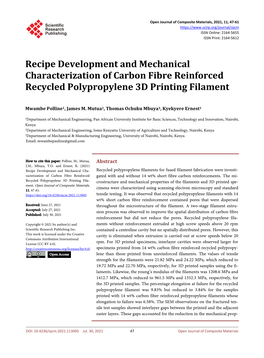 Recipe Development and Mechanical Characterization of Carbon Fibre Reinforced Recycled Polypropylene 3D Printing Filament