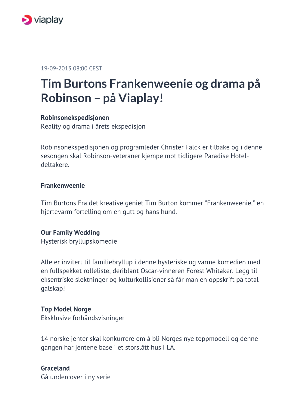 Tim Burtons Frankenweenie Og Drama På Robinson – På Viaplay!