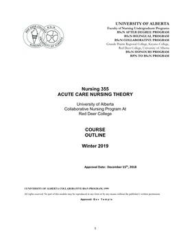 Nursing 355 ACUTE CARE NURSING THEORY