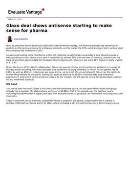 Glaxo Deal Shows Antisense Starting to Make Sense for Pharma