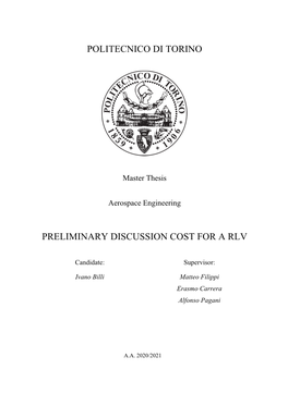 Preliminary Discussion Cost for a Rlv