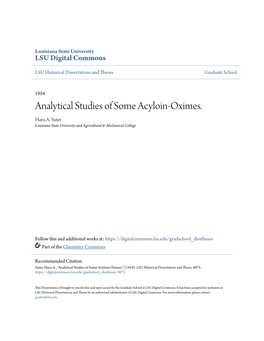 Analytical Studies of Some Acyloin-Oximes. Hans A