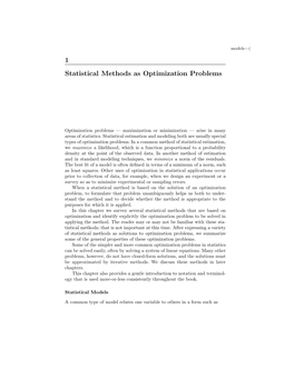 1 Statistical Methods As Optimization Problems