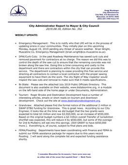 City Administrator Report to Mayor & City Council 2019.08.18, Edition No