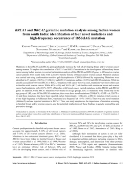 BRCA1 and BRCA2 Germline Mutation Analysis Among Indian