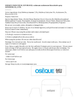 OSEQUE ZSOLE DUAL SUN BLOCK- Octinoxate Avobenzone Bisoctrizole Spray SONGHAK CO., LTD