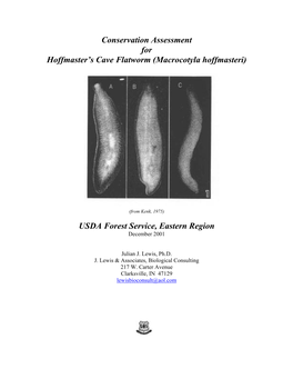 Conservation Assessment for Hoffmaster's Cave Flatworm