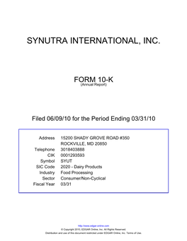 Synutra International, Inc