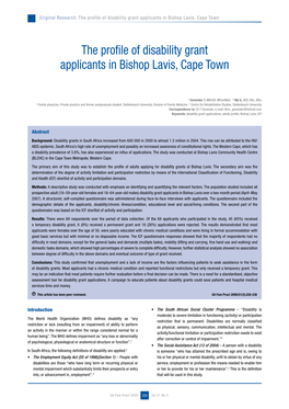 The Profile of Disability Grant Applicants in Bishop Lavis, Cape Town