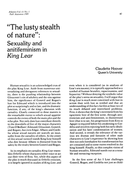 "The Lusty Stealth of Nature": Sexuality and Anitifeminism in King Lear