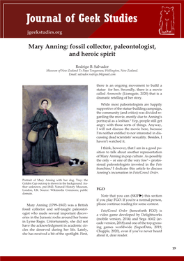 Mary Anning: Fossil Collector, Paleontologist, and Heroic Spirit