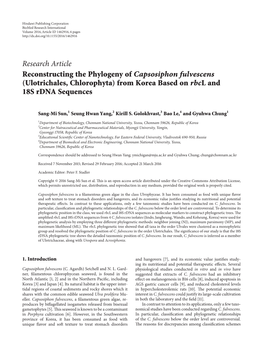 Reconstructing the Phylogeny of Capsosiphon Fulvescens (Ulotrichales, Chlorophyta) from Korea Based on Rbcland 18S Rdna Sequences
