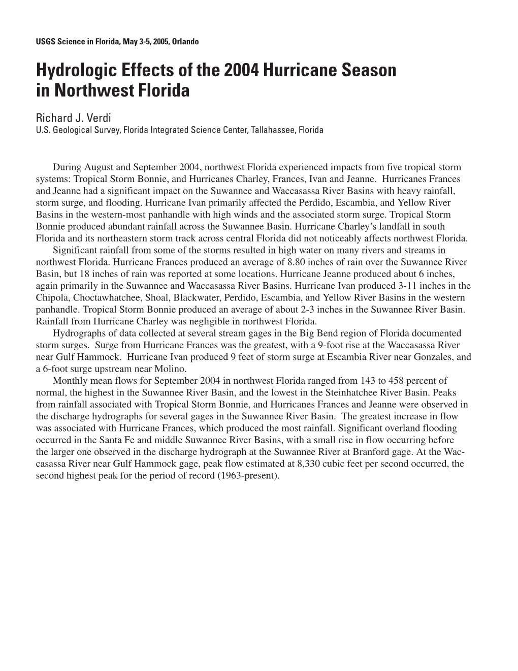 Hydrologic Effects of the 2004 Hurricane Season in Northwest Florida Richard J