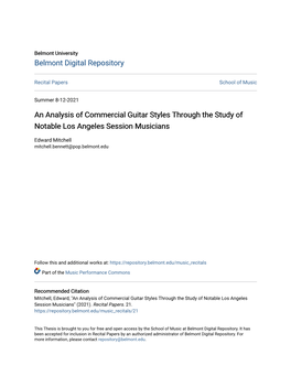 An Analysis of Commercial Guitar Styles Through the Study of Notable Los Angeles Session Musicians