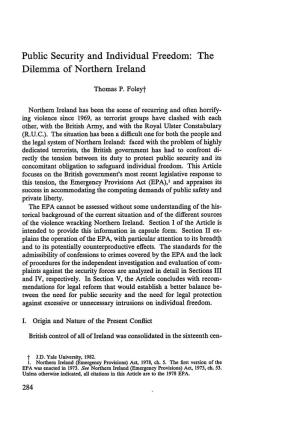 Public Security and Individual Freedom: the Dilemma of Northern Ireland
