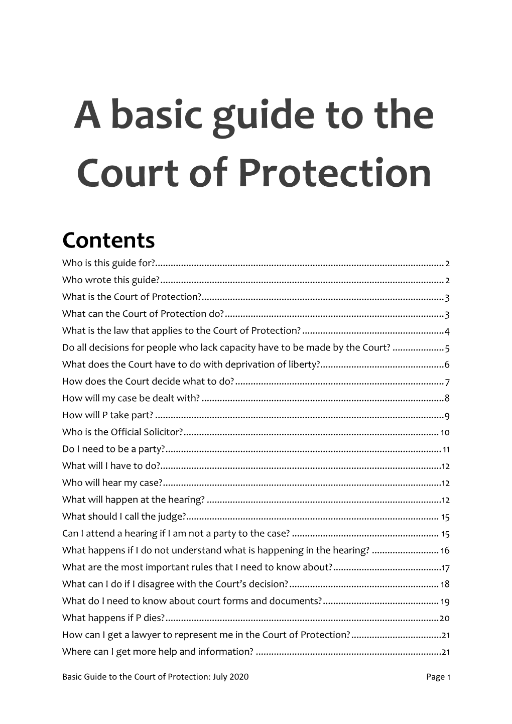 A Basic Guide to the Court of Protection