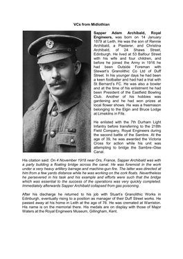 Vcs from Midlothian Sapper Adam Archibald, Royal Engineers, Was