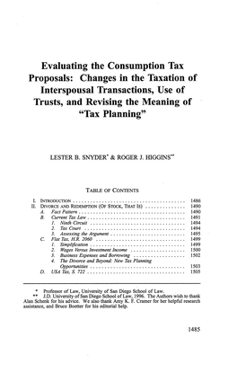 Evaluating the Consumption Tax Proposals: Changes in the Taxation of Interspousal Transactions, Use of Trusts, and Revising the Meaning of "Tax Planning"