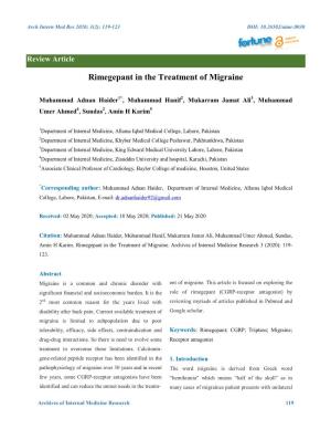 Rimegepant in the Treatment of Migraine